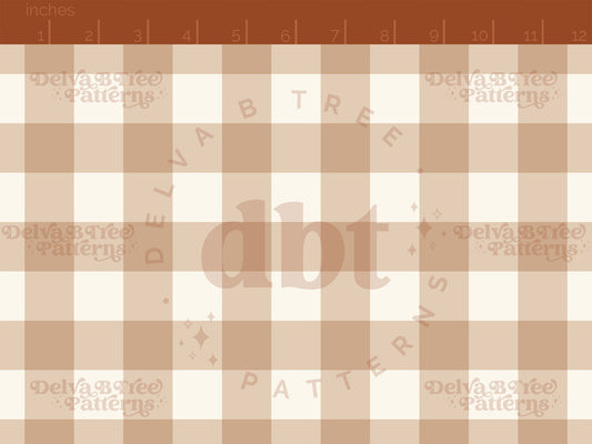 1" light brown and off white gingham seamless pattern scale digital file for small shops that make handmade products in small batches.