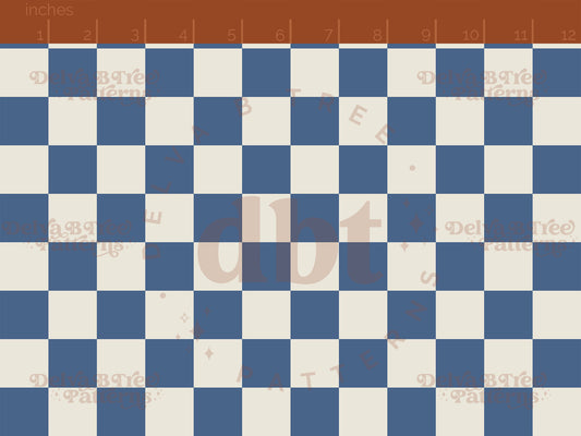 1" federal blue and alabaster / vintage off white checkers seamless pattern scale digital file for small shops that make handmade products in small batches.