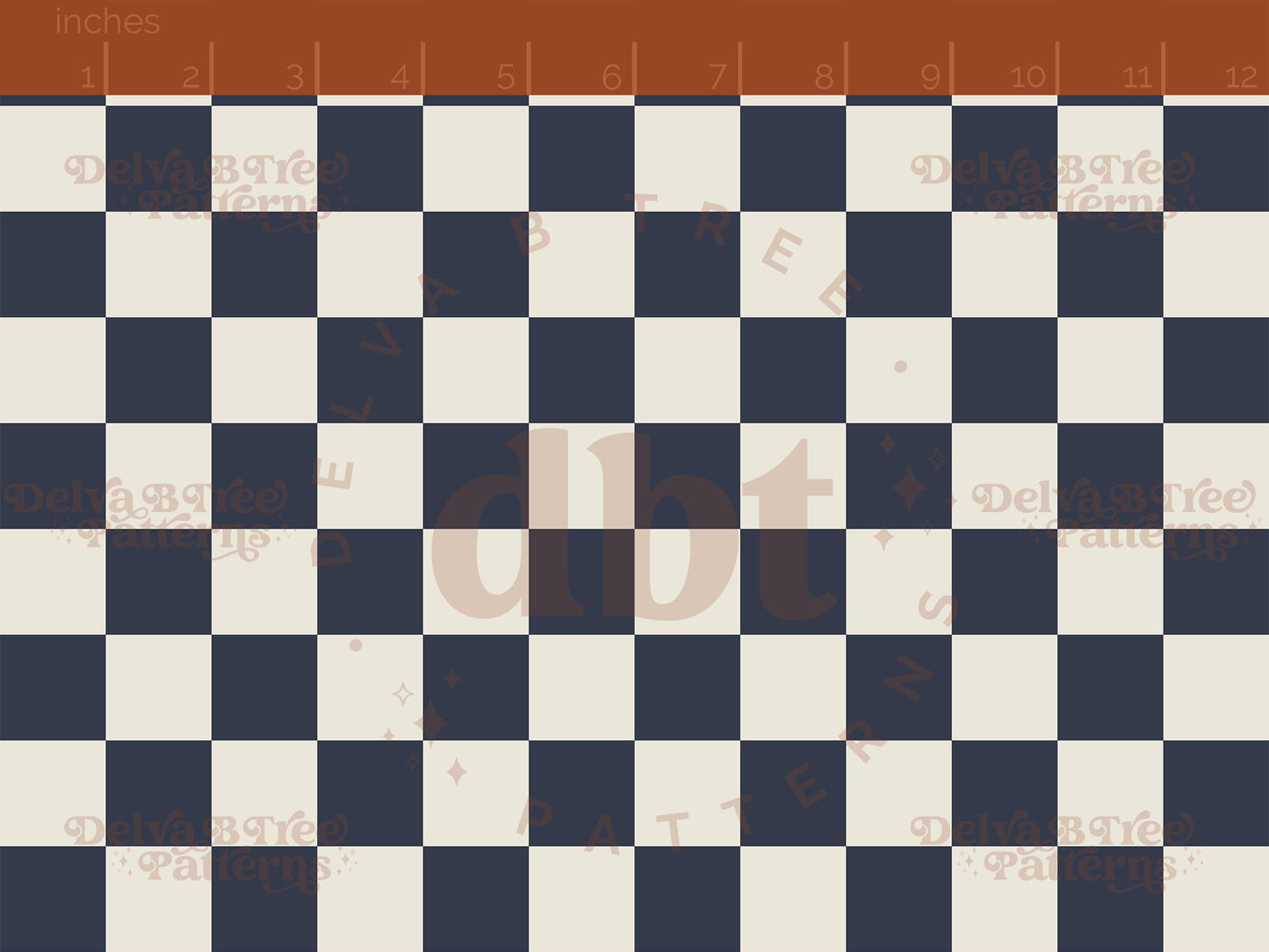 1" dark blue and alabaster / vintage off white checkers seamless pattern scale digital file for small shops that make handmade products in small batches.