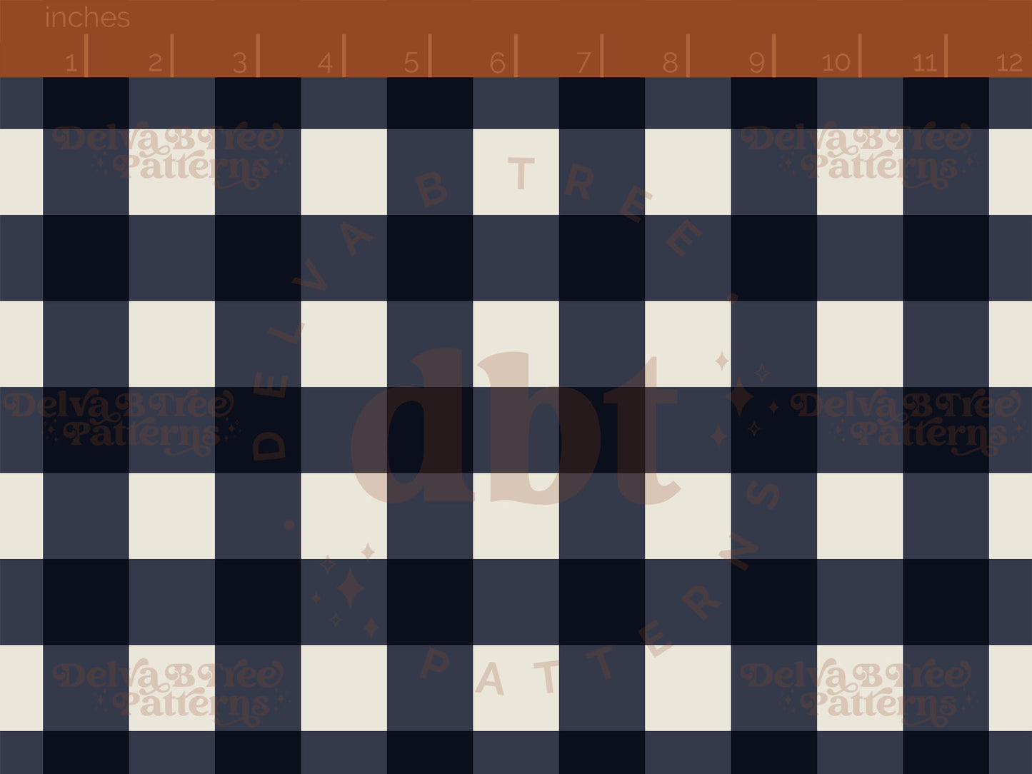 1" dark blue and alabaster / vintage off white gingham seamless pattern scale digital file for small shops that make handmade products in small batches.