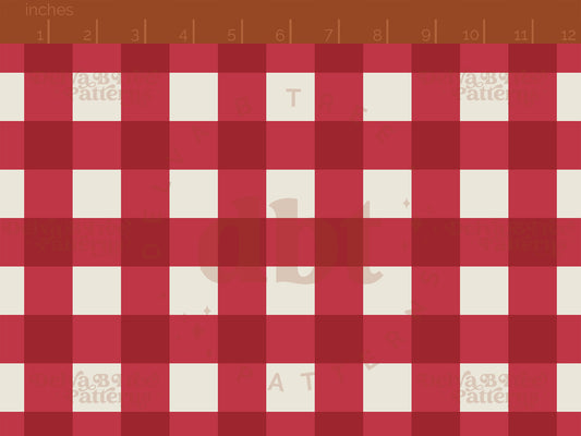 1" watermelon red and alabaster / vintage off white gingham seamless pattern scale digital file for small shops that make handmade products in small batches.