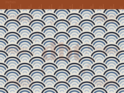 Small blue patriotic summer rainbows on an alabaster / vintage off white background seamless pattern scale digital file for small shops that make handmade products in small batches.