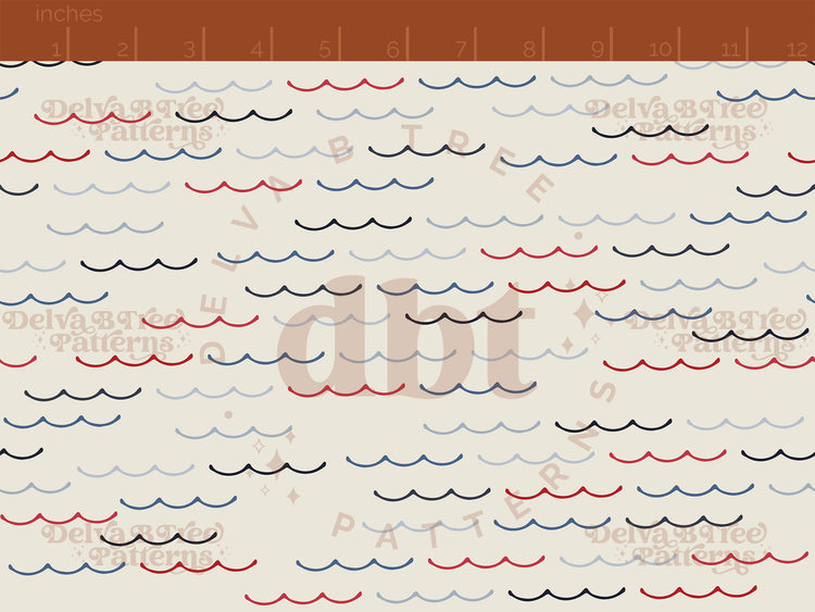 Red and blue ocean waves on an alabaster / vintage off white background seamless pattern scale digital file for small shops that make handmade products in small batches.