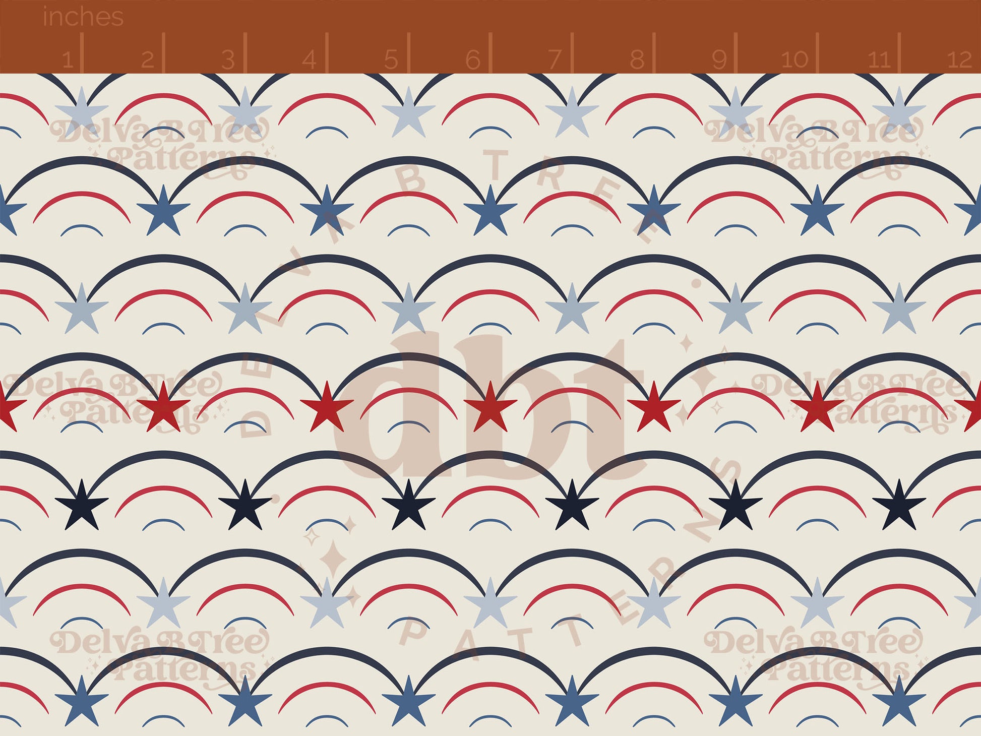 Red and blue patriotic stars and stripes on an alabaster / vintage off white background seamless pattern scale digital file for small shops that make handmade products in small batches.