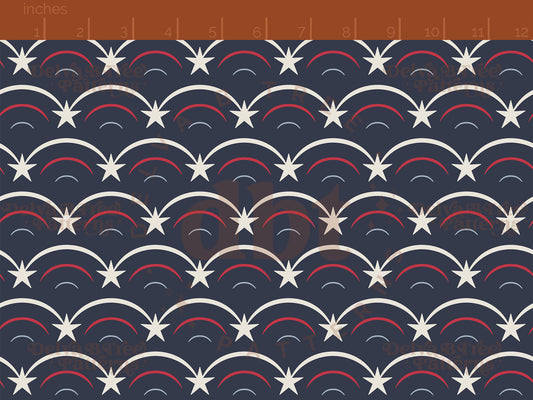 Red, vintage white and blue patriotic stars and stripes on a dark blue background seamless pattern scale digital file for small shops that make handmade products in small batches.