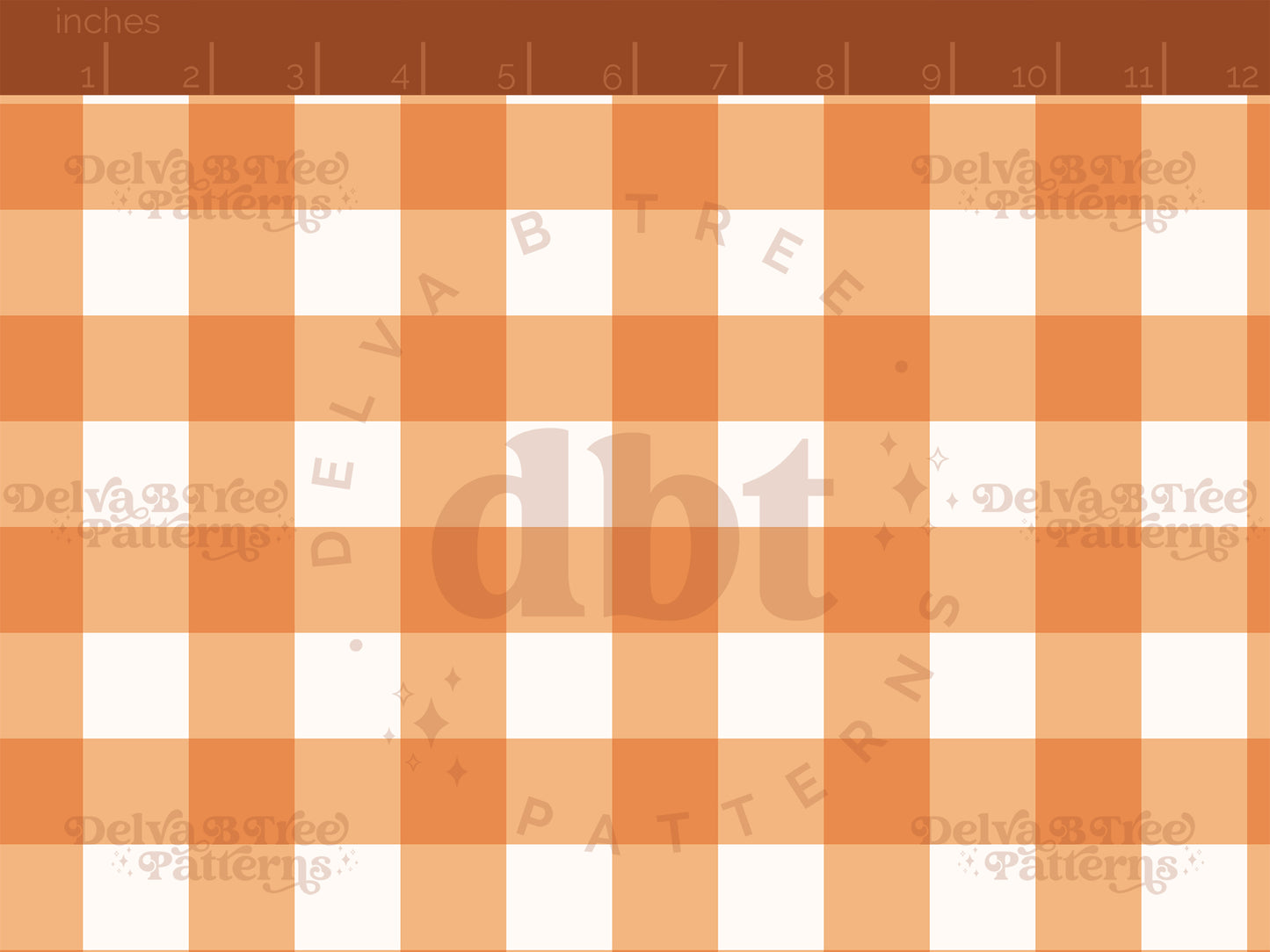 1" orange and white gingham seamless pattern scale digital file for small shops that make handmade products in small batches.