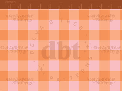 1" orange and pink gingham seamless pattern scale digital file for small shops that make handmade products in small batches.