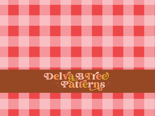 One inch red and pink gingham seamless file for fabric printing. Classic Buffalo Checked Repeat Pattern for textiles, polymailers, baby lovey blankets, nursery crib bedding, kids clothing, girls hair accessories, home decor accents, pet products.
