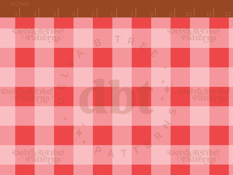 1" red and pink gingham seamless pattern scale digital file for small shops that make handmade products in small batches.