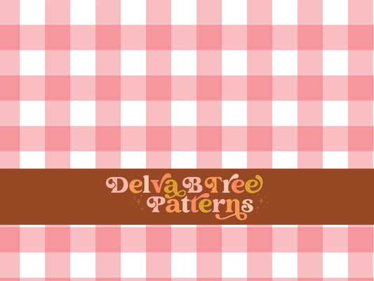 One inch pink and white gingham seamless file for fabric printing. Classic Buffalo Checked Repeat Pattern for textiles, polymailers, baby lovey blankets, nursery crib bedding, kids clothing, girls hair accessories, home decor accents, pet products.