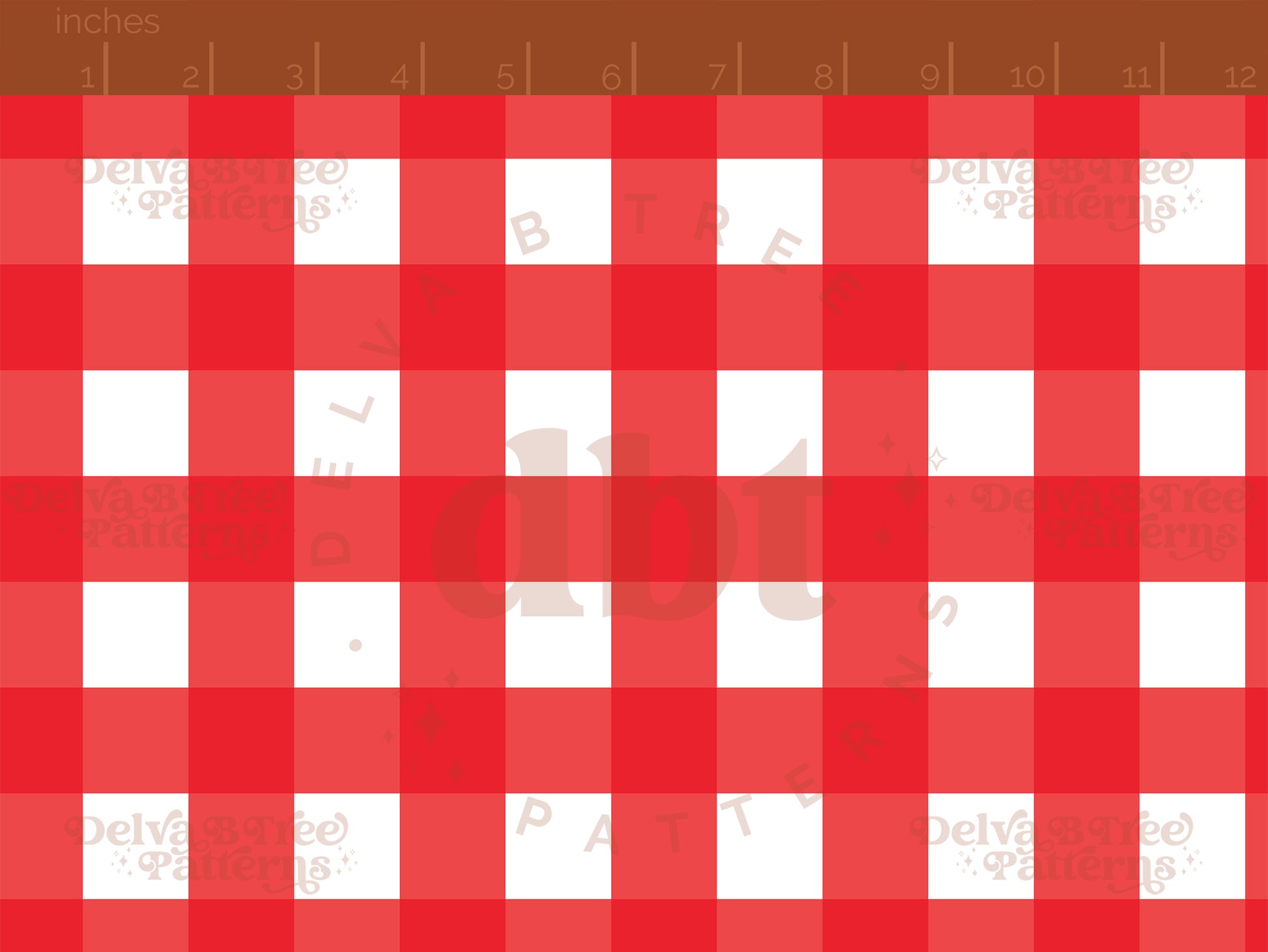 1" red and white gingham seamless pattern scale digital file for small shops that make handmade products in small batches.