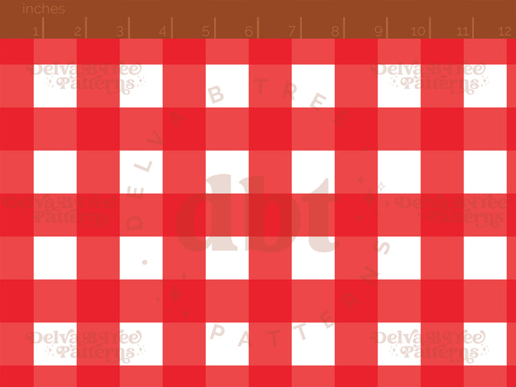1" red and white gingham seamless pattern scale digital file for small shops that make handmade products in small batches.