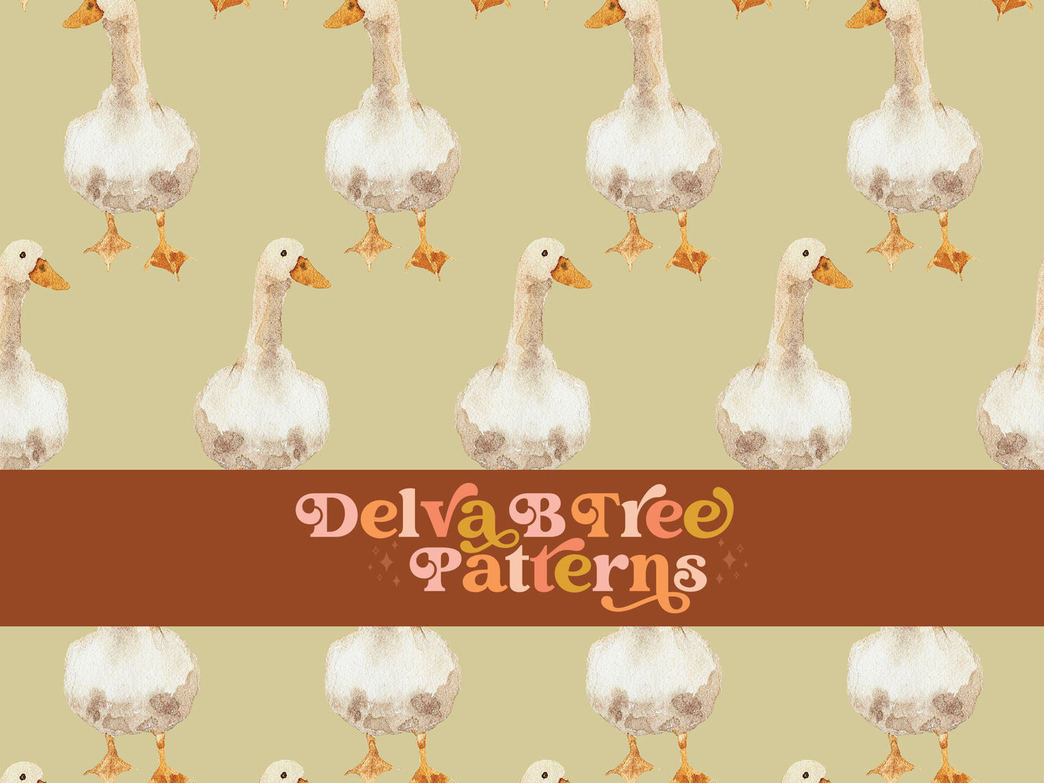 Watercolor geese on a dusty yellow background seamless file for fabric printing. Gender Neutral retro goose repeat pattern for textiles, polymailers, baby boy lovey blankets, nursery crib bedding, kids clothing, girls hair accessories, home decor accents, pet products.