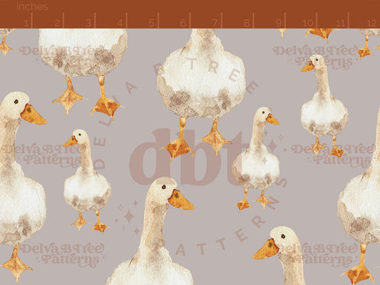 Watercolor goose on a gray pattern scale for small shops that make handmade products in small batches with spring farm animal digital files.
