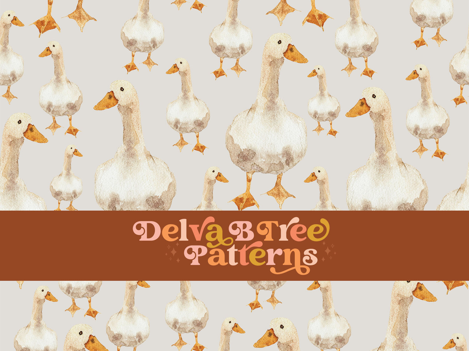 Watercolor geese on a pale gray background seamless file for fabric printing. Gender Neutral retro looking goose repeat pattern for textiles, polymailers, baby boy lovey blankets, nursery crib bedding, kids clothing, girls hair accessories, home decor accents, pet products.