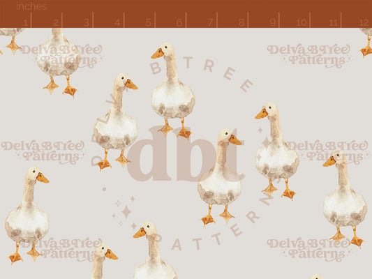 Watercolor goose on a pale gray pattern scale for small shops that make handmade products in small batches with spring farm animal digital files.