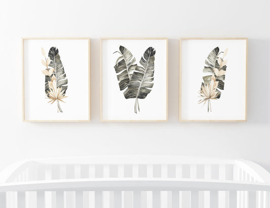 Palm Leaf Set of 3 Printable Wall Art, Digital Download