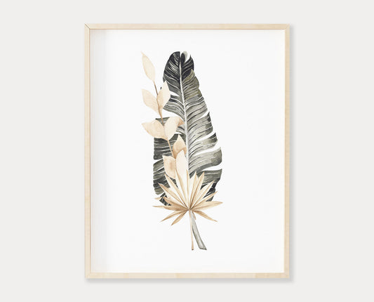 Neutral Banana Leaf Print Set of 2 Printable Wall Art, Digital Download