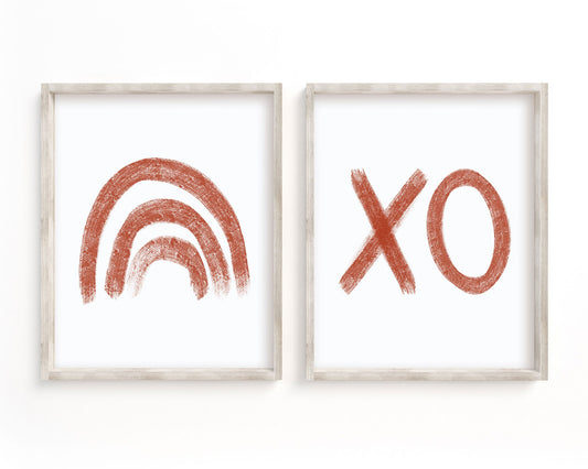 Rust Rainbow and XO Printable Wall Art Set of 2, Digital Download