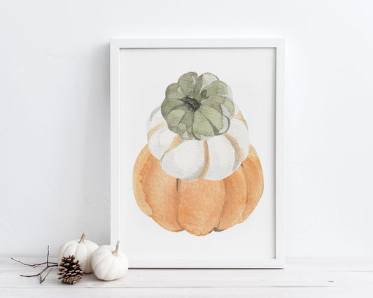 Watercolor Stacked Pumpkins Printable Wall Art, Digital Download