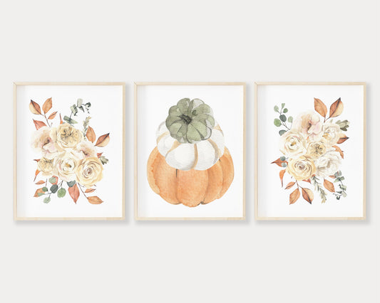 Watercolor Stacked Pumpkins Printable Wall Art Set of 3, Digital Download