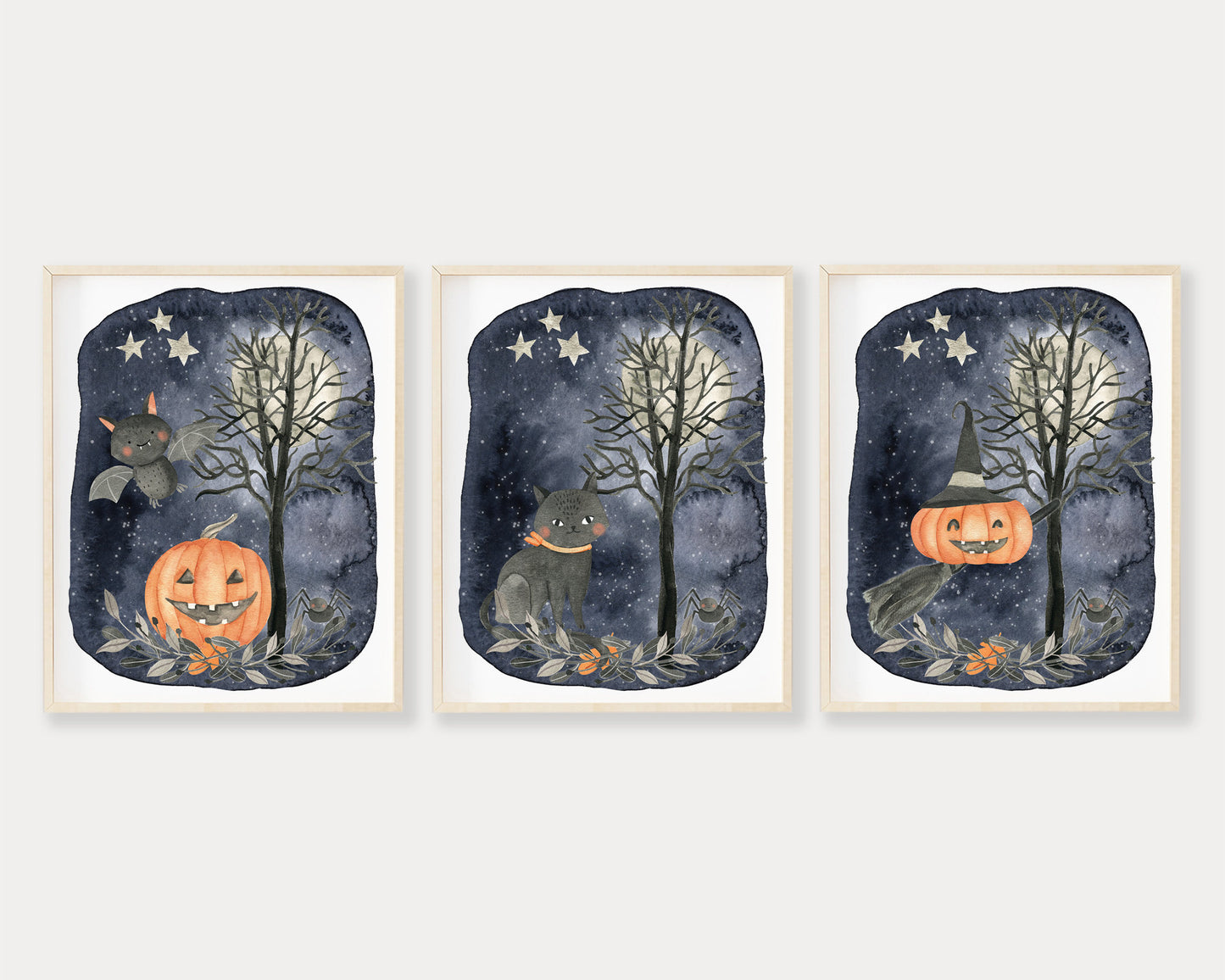 Jack o Lantern Halloween Printable Wall Art Set of 3, Digital Download