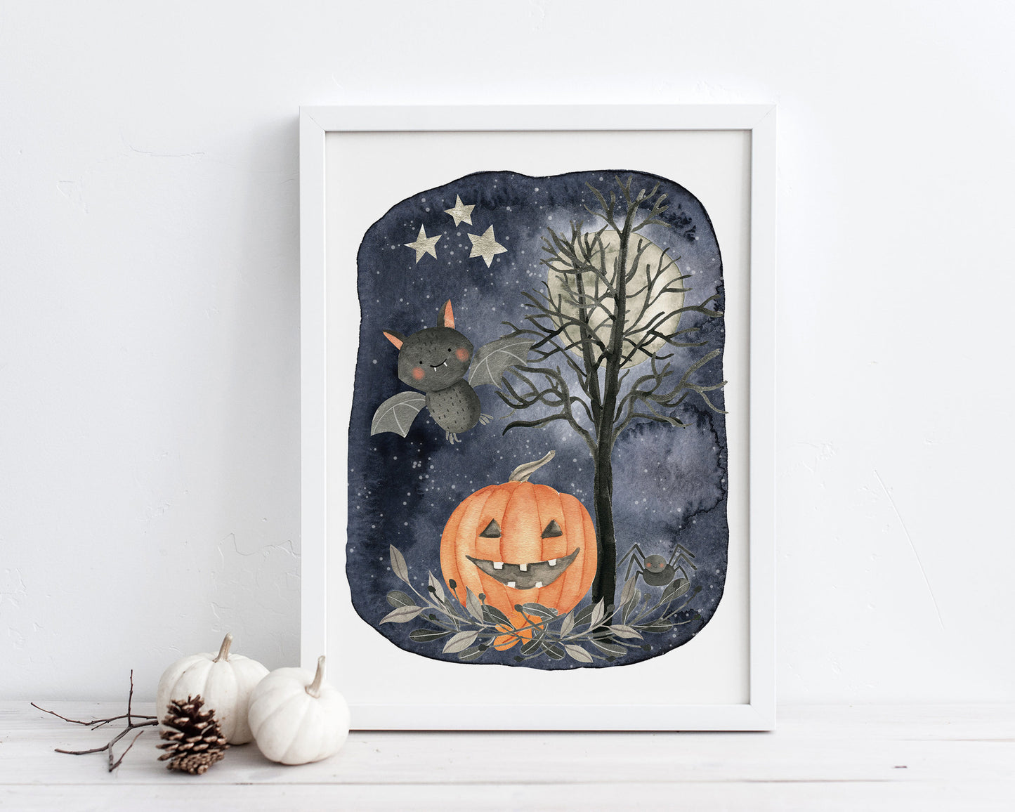 Bat and Jack o Lantern Halloween Printable Wall Art, Digital Download
