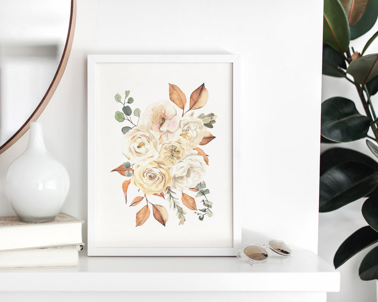 Watercolor Fall Floral Bouquet Printable Wall Art, Digital Download