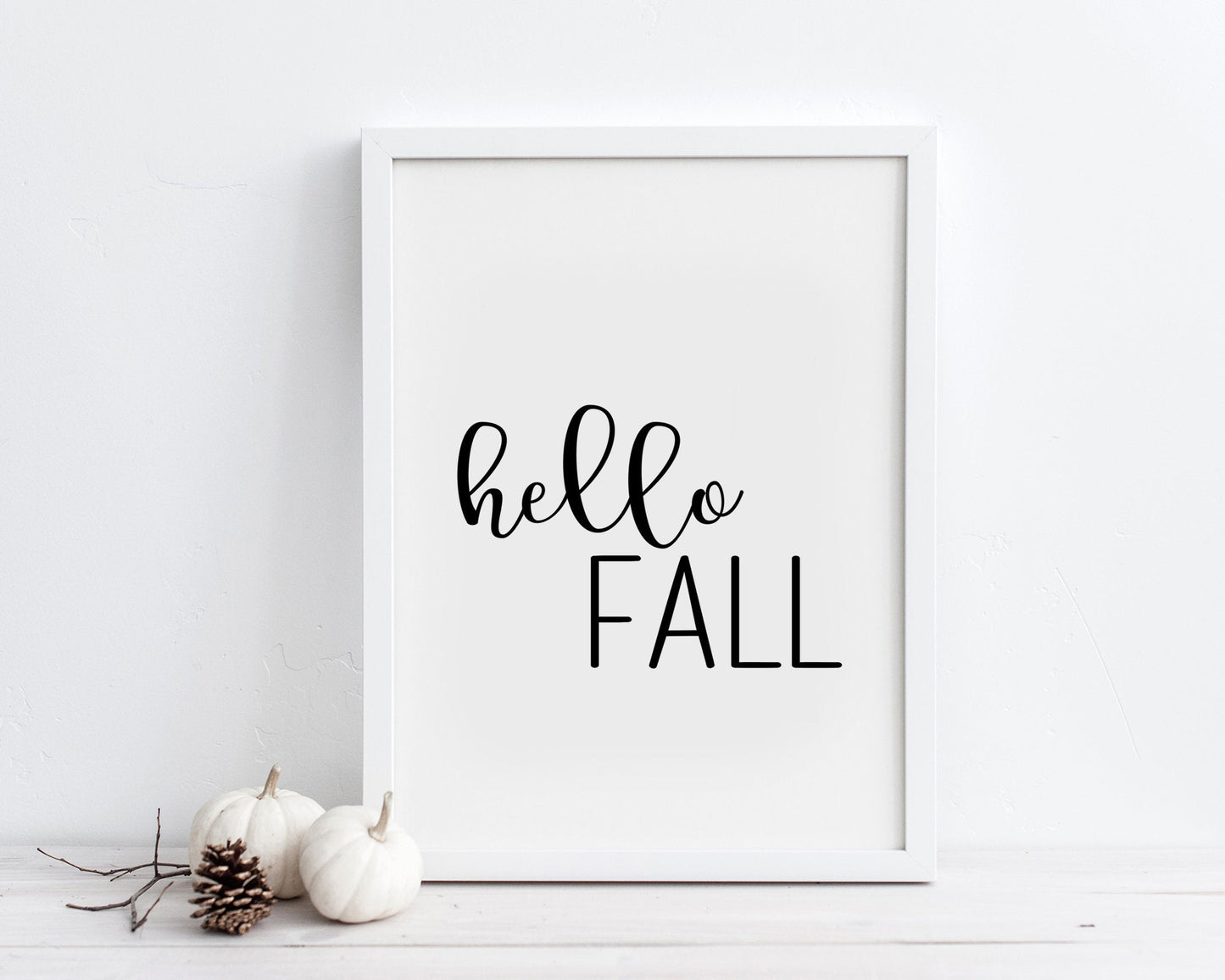 Hello Fall Printable Wall Art, Black and White Fall Quote Digital Download