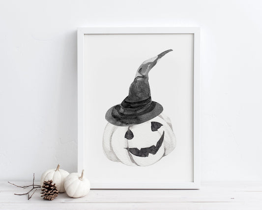 White Jack O Lantern Halloween Printable Wall Art, Digital Download