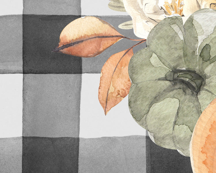 Pumpkin Fall Floral Buffalo Plaid Printable Wall Art, Digital Download