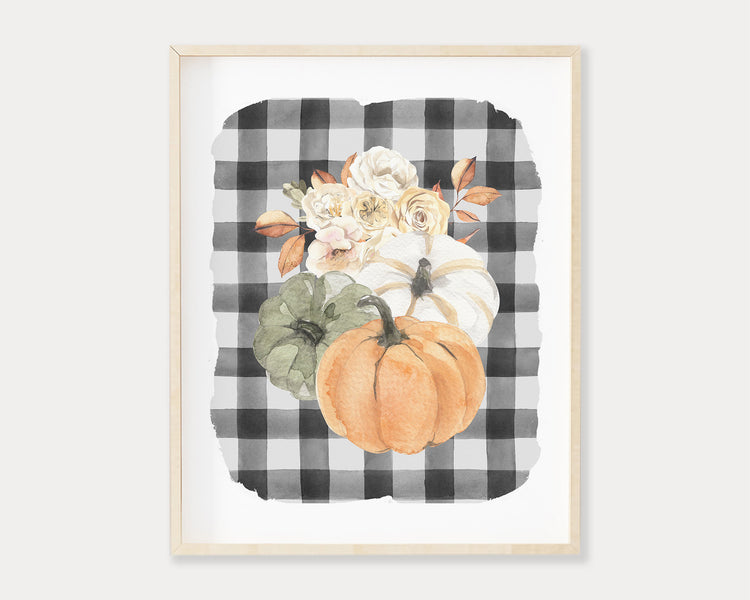 Fall Floral Pumpkins Printable Wall Art, Digital Download