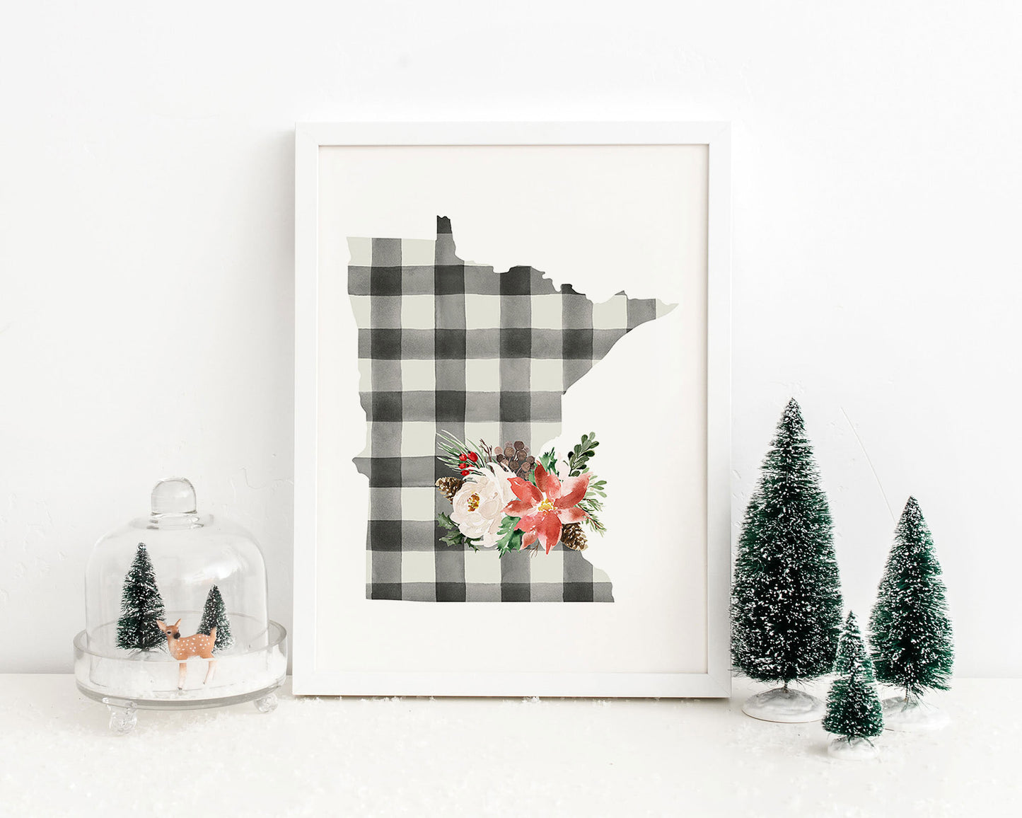 Minnesota Black and Off White Buffalo Plaid Printable Wall Art, Christmas State Art Digital Download