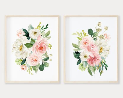 Watercolor Peony Floral Bouquet Set of 2 Printable Wall Art, Digital Download