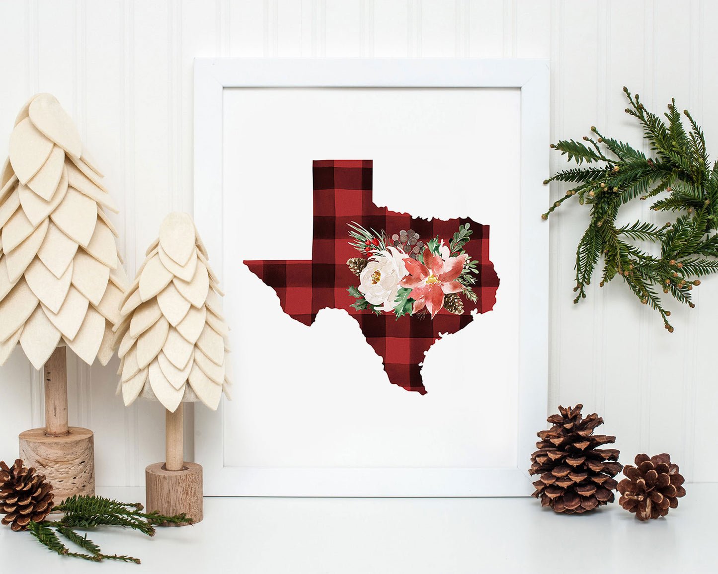 Texas Red and Black Buffalo Plaid Printable Wall Art, Christmas State Art Digital Download