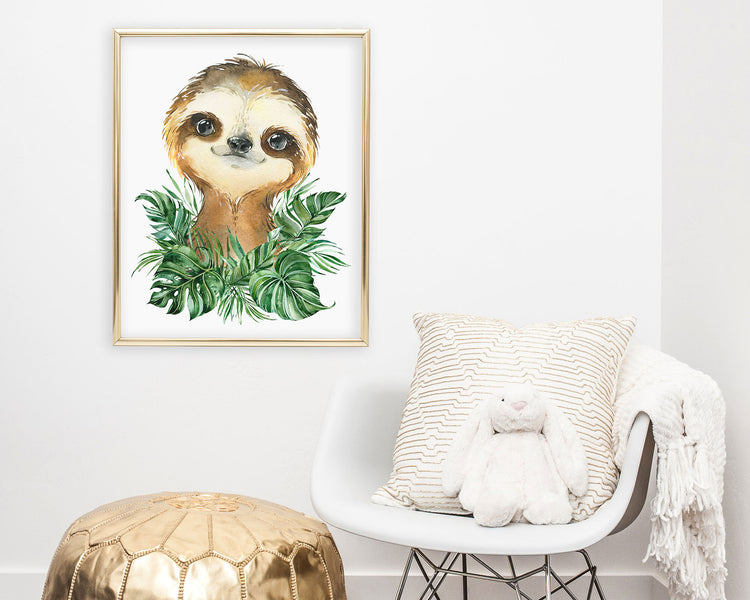 Safari Sloth Jungle Printable Wall Art, Digital Download