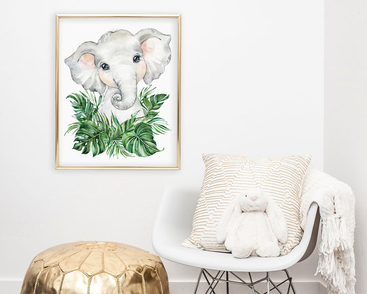 Safari Elephant Jungle Printable Wall Art, Digital Download