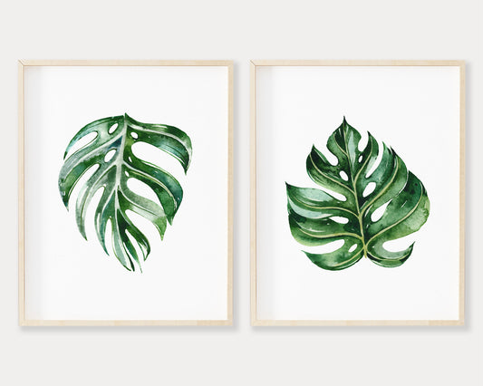 Monstera Leaf Set of 2 Printable Wall Art, Digital Download