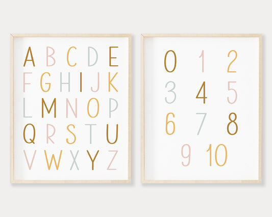 Alphabet and Numbers Printable Wall Art Set of 2, Digital Download