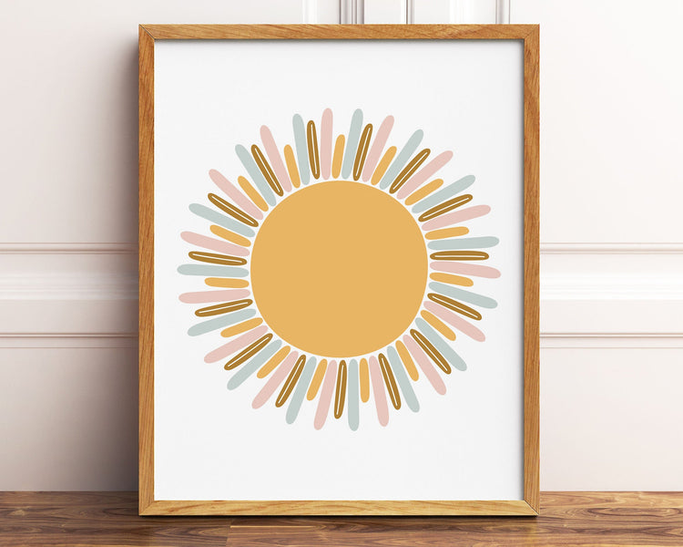 Yellow Sun, Pastel Rainbow You Are My Sunshine and Blue Cloud Raining Hearts Printable Wall Art, Digital Download