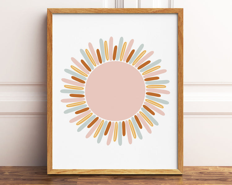 Pink Sun, Pastel Rainbow You Are My Sunshine and Pink Cloud Raining Hearts Printable Wall Art, Digital Download
