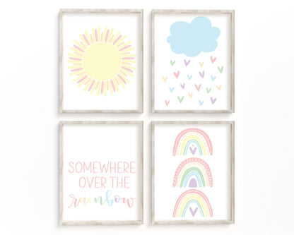 Pastel Somewhere Over The Rainbow Printable Wall Art, Instant Download