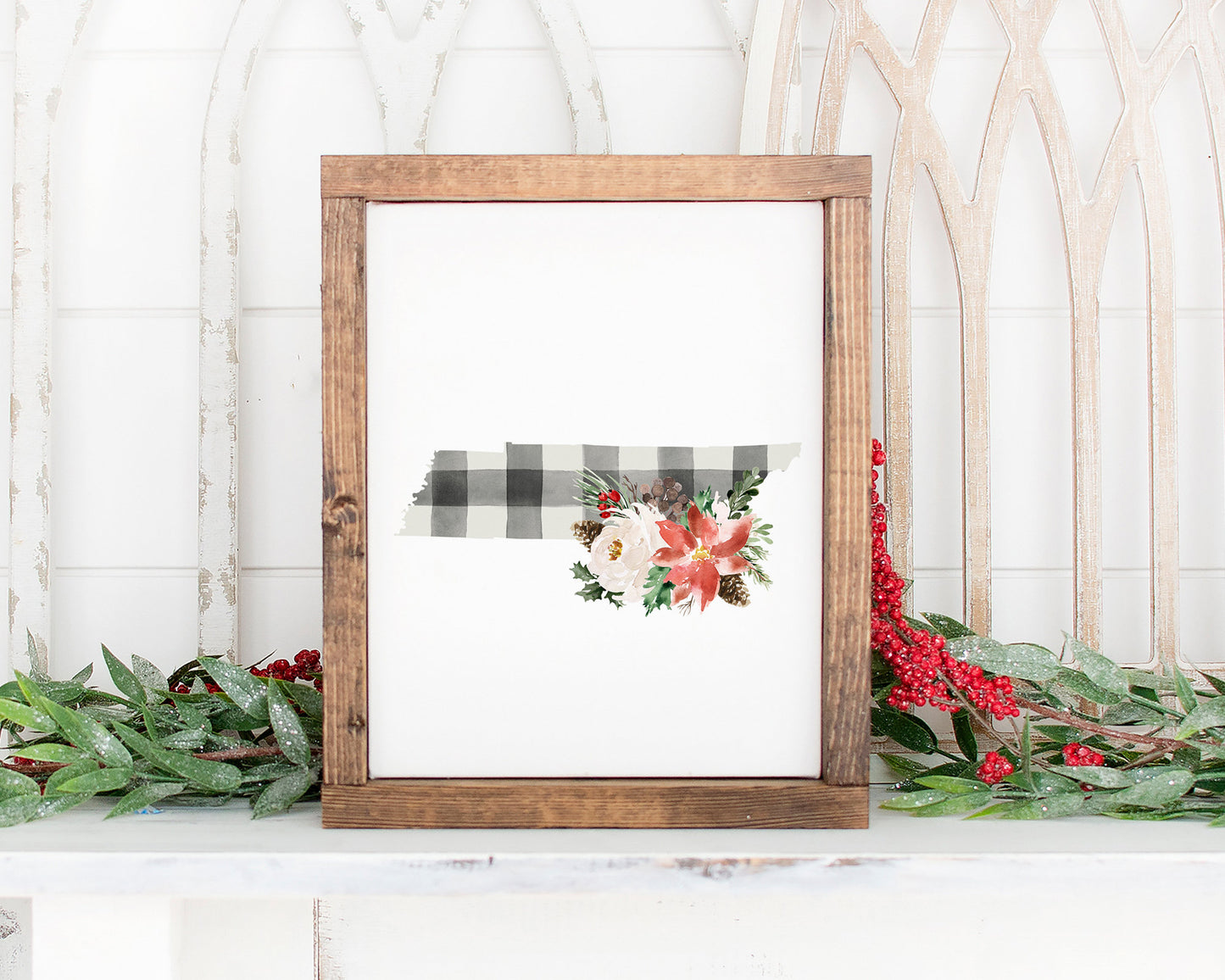 Tennessee Black and Off White Buffalo Plaid Printable Wall Art, Christmas State Art Digital Download