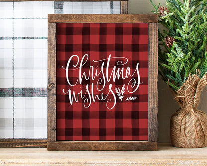 Christmas Wishes Printable Wall Art, Buffalo Plaid Christmas Decor Digital Download