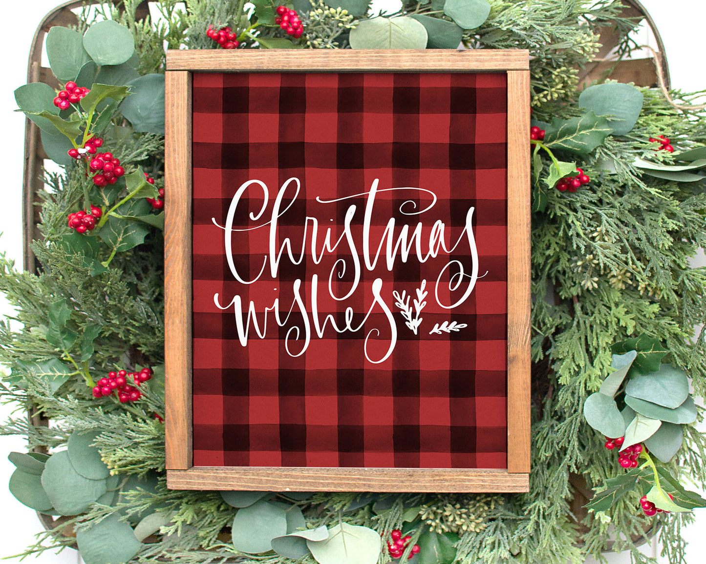 Christmas Wishes Printable Wall Art, Buffalo Plaid Christmas Decor Digital Download