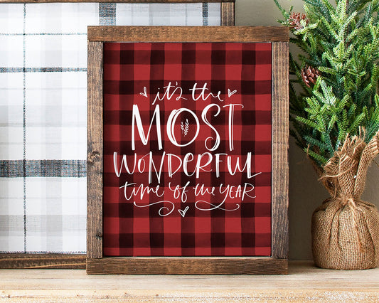 It's the Most Wonderful Time of the Year Printable Wall Art, Buffalo Plaid Christmas Decor Digital Download