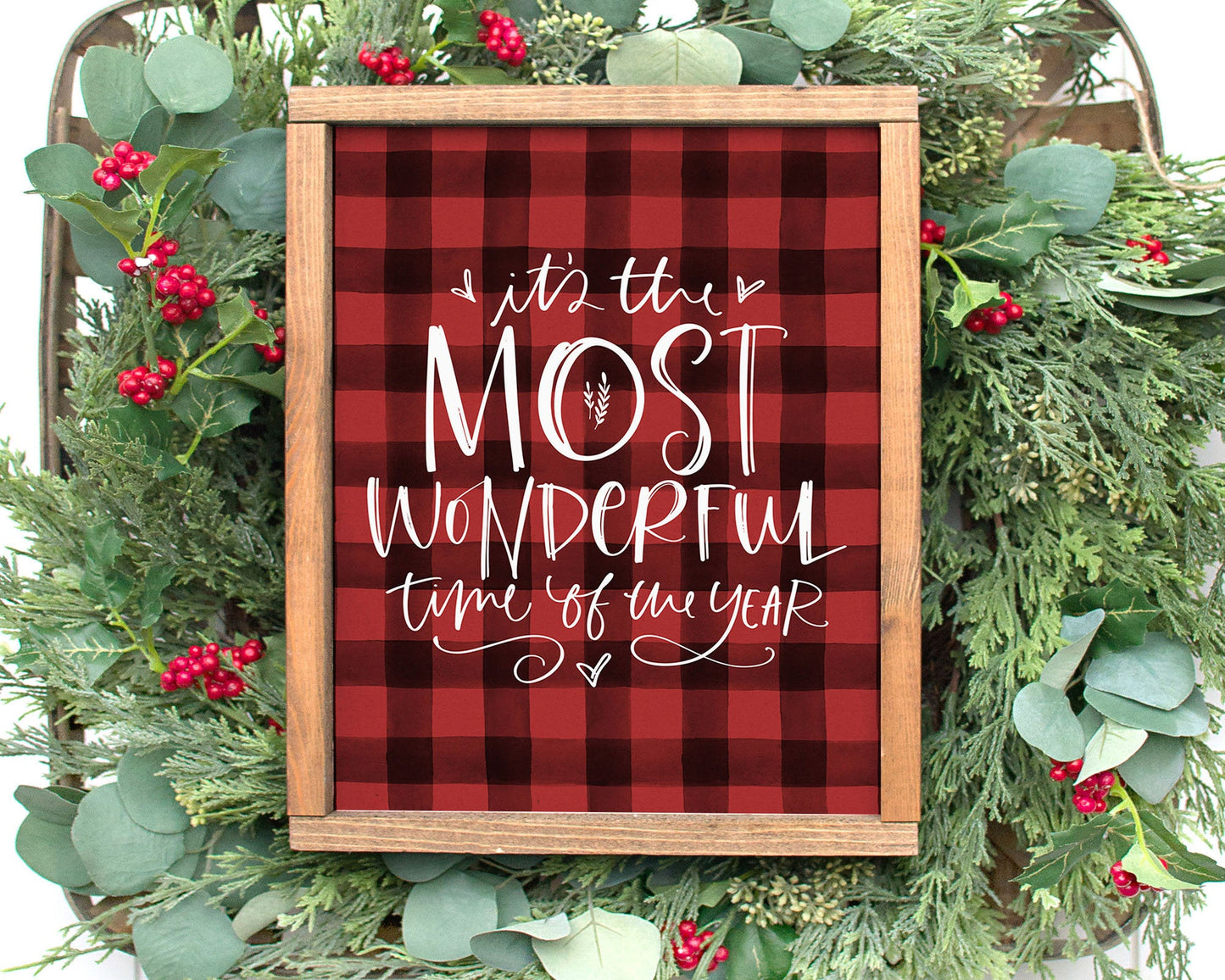 It's the Most Wonderful Time of the Year Printable Wall Art, Buffalo Plaid Christmas Decor Digital Download