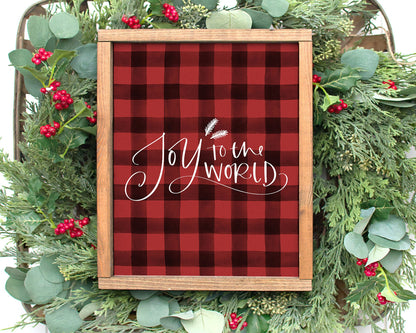 Joy to the World Printable Wall Art, Buffalo Plaid Christmas Decor Digital Download