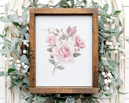 Watercolor Pink Rose Set of 2 Printable Wall Art, Digital Download