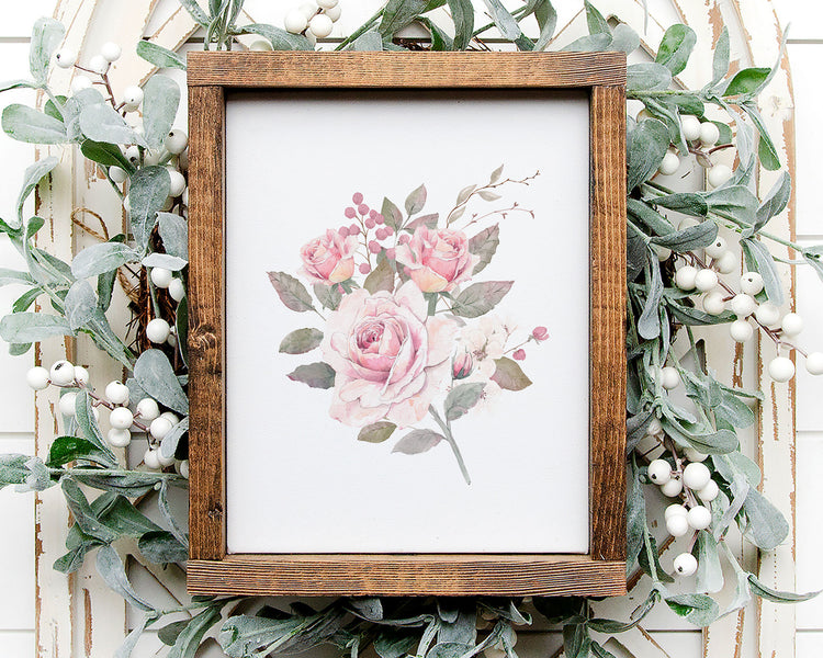 Watercolor Pink Rose Set of 2 Printable Wall Art, Digital Download